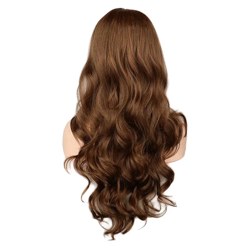 QQXCAIW женский длинный волнистый парик косплей черный красный розовый блондин светильник коричневый темно-коричневый термостойкие синтетические волосы парики - Цвет: light brown