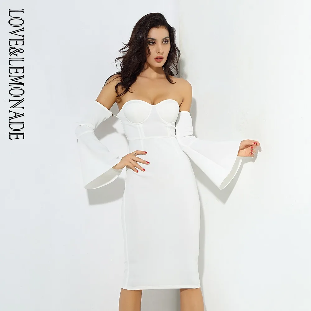 

Love&Lemonade . White Tube Top Speaker Sleeve Thick Fabric Bodycon Party Dress LM0712
