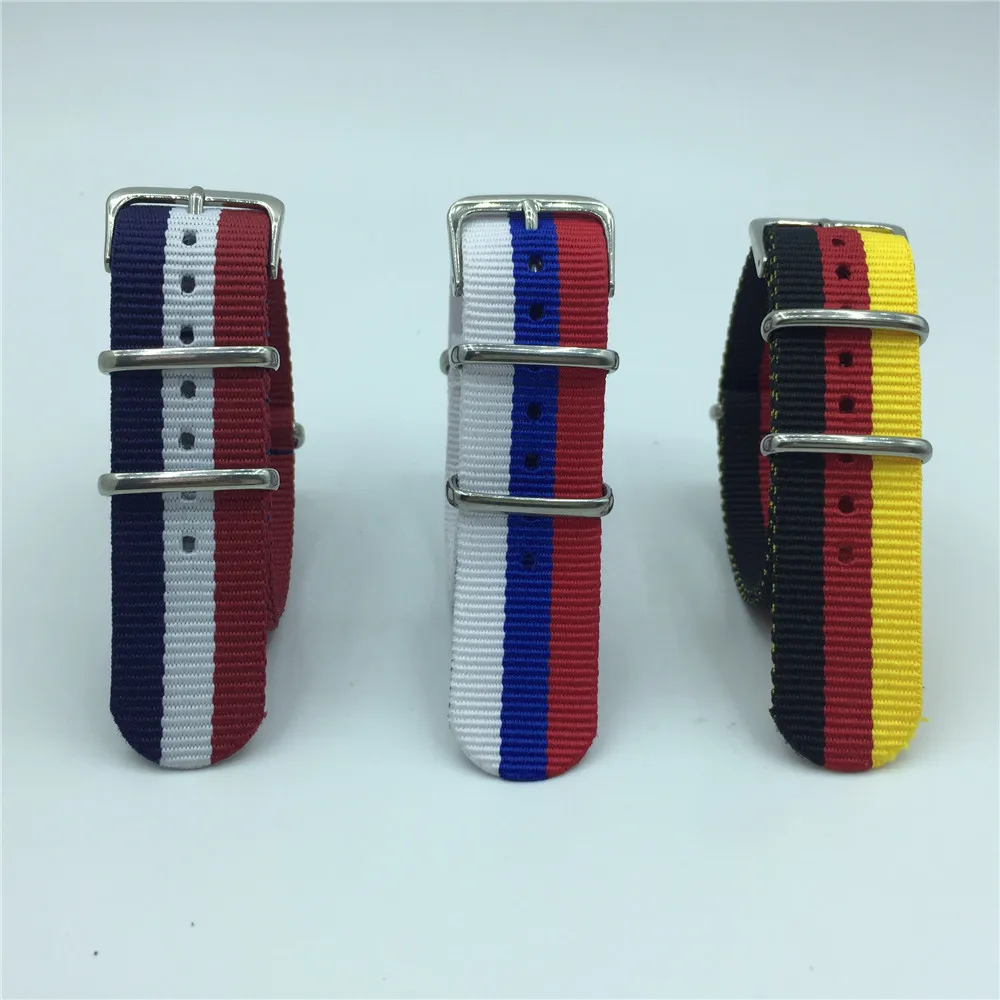 18 20 22 24 мм ремешок для часов спортивный Nato ткань нейлоновый ремешок для часов красочный тканый ремешок для часов Испанский Русский Немецкий флаг Франции