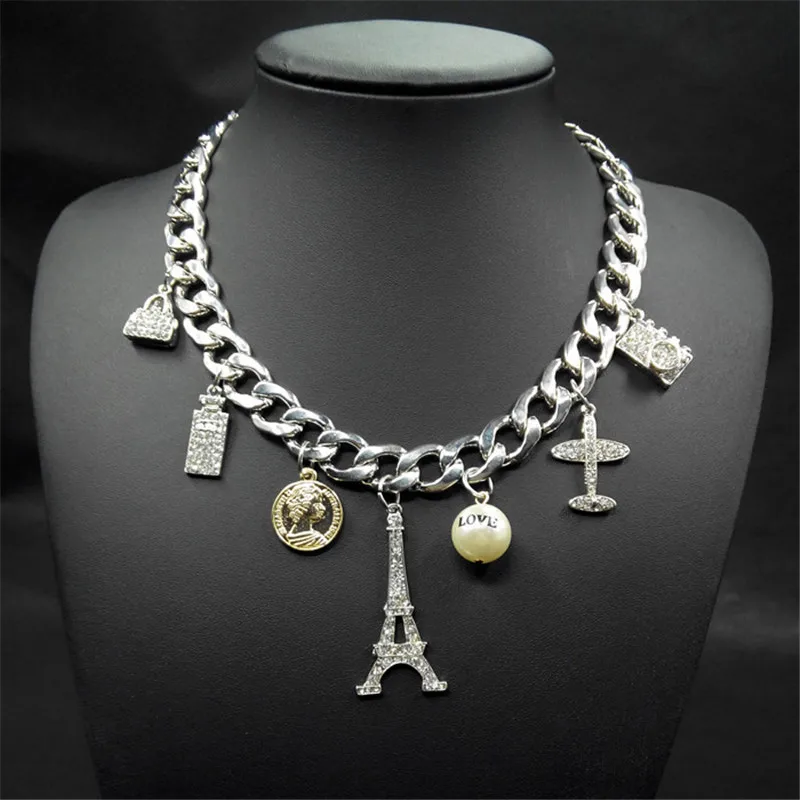 

Fashion Necklace For Women Coin Plane Eiffel Tower Decoration Sweater Necklaces YaoXi Jewelry