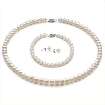 

HOT CHEAP PROMOTION!!! 7-8MM Size Fresh Water Pearl Jewelry Set, Fashion Necklace Bracelet Earrings Set for Beautiful Bride