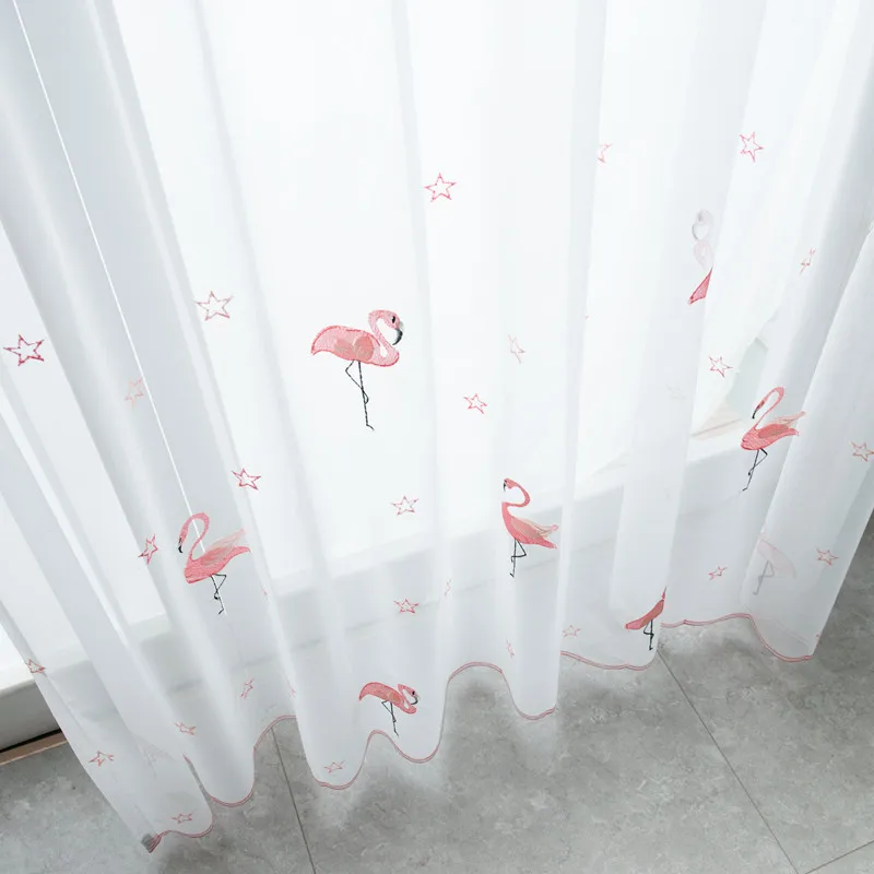 Тюлевые шторы с розовым кружевом и вышитым Фламинго внизу для детской спальни серые высококачественные затемненные шторы панель wp238#3
