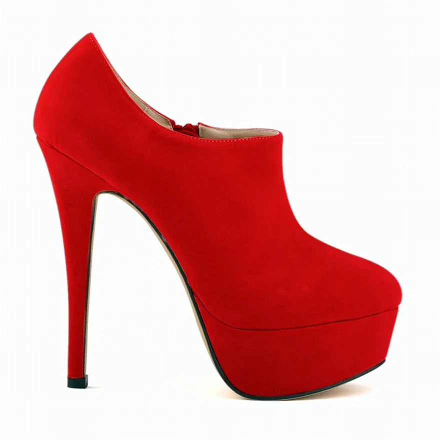 Модные ботильоны на платформе 4 см и тонком каблуке г. Новые осенние женские ботинки с боковой молнией лаконичные однотонные ботинки из флока на очень высоком каблуке - Цвет: Красный