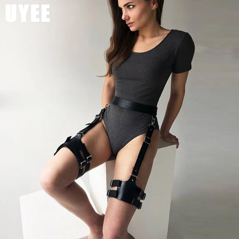 

UYEE Harajuku Punk Leather Garter Belt Gothic Leg Bondage From Waist To Leg Sexy Erotic Body Suspender Restraints Harness LP-054