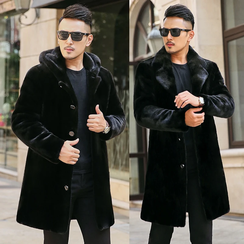 

2019autumn and winter new style imitation mink fur coat menswear long style coat and hat mink fur in the whole mink fur grass