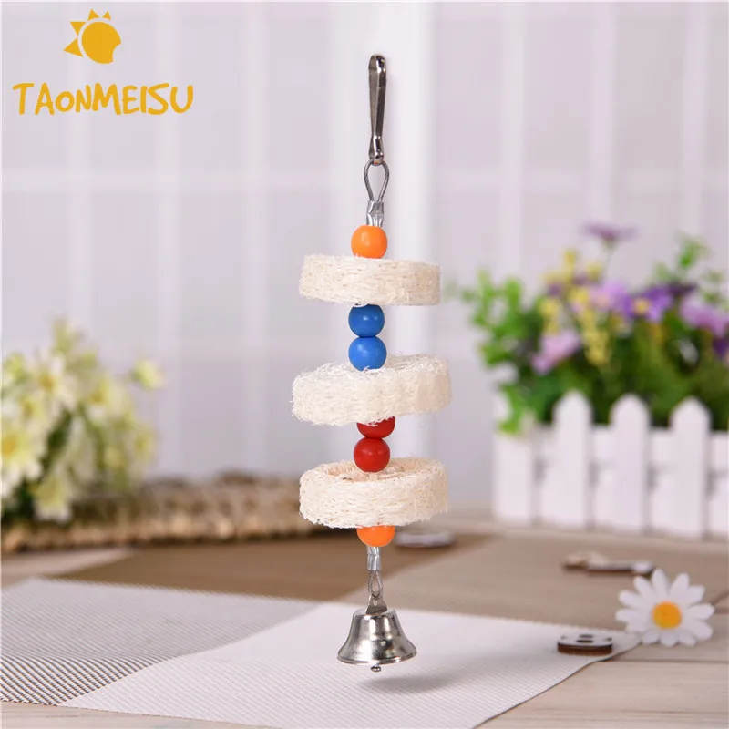

Loofah Chew Pet Bird Parrot Toy Wooden Beads with Bell Pet Bird Supplies