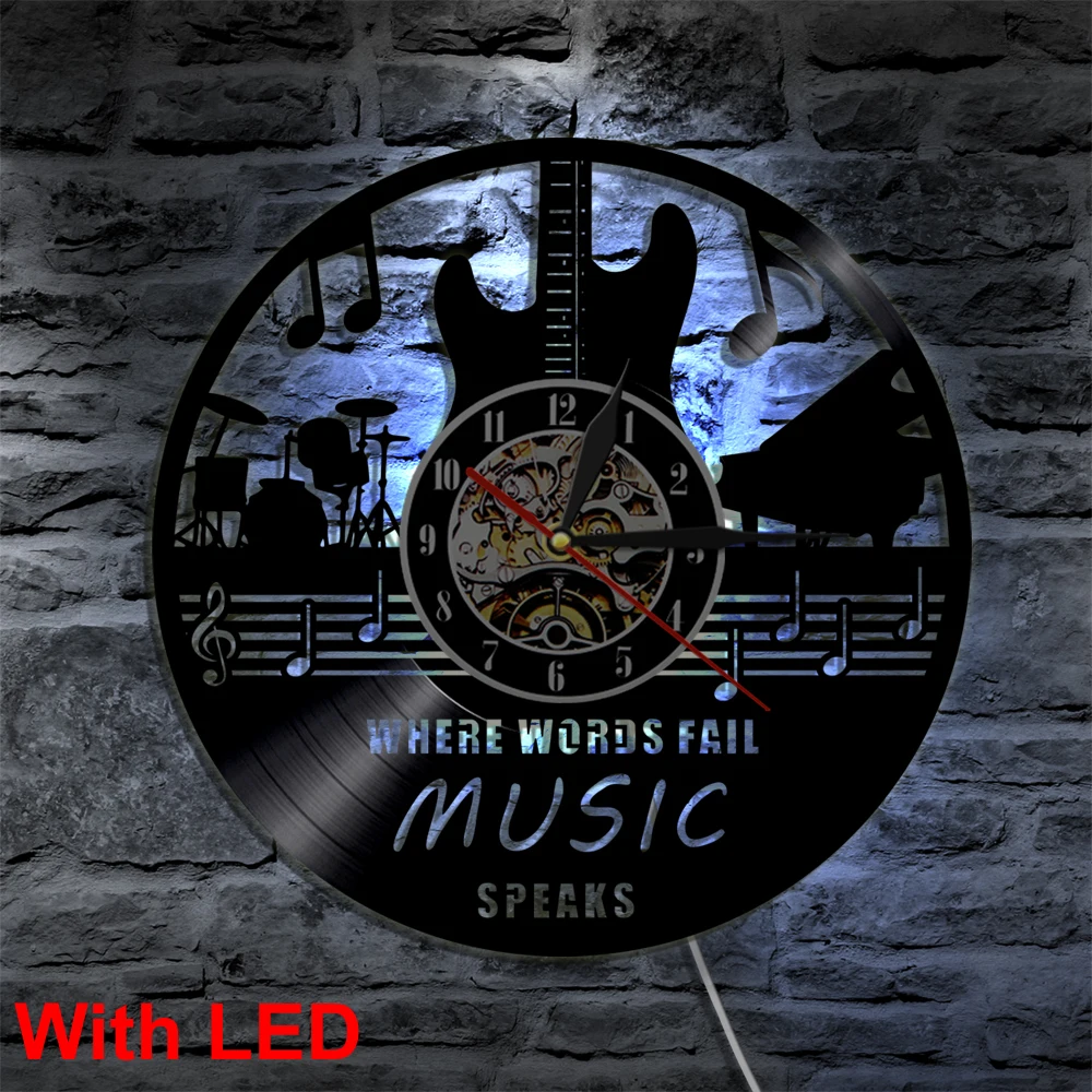 Musical Instruments Guitar Drums Band Wall Lamp Vintage Handmade Home Decor LED Wall Decor Vinyl Record Nightlight Clock