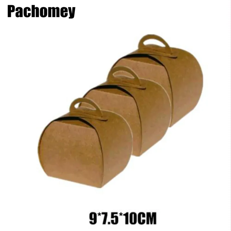 Caixa Kraft Paper Box 9*7.5*10cm Macaron Packaging Box Cookie Cake Muffin Kraft Paper Box with Handle 100pcs/lot PP372