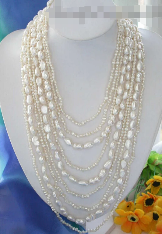 

FREE SHIPPING>>>@@ AS4205 10row 12mm WHITE BAROQUE FW CULTURED PEARL NECKLACE