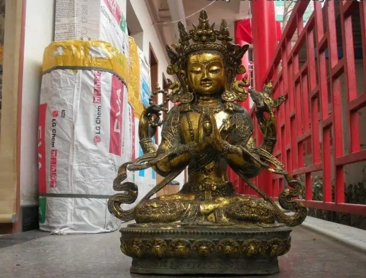 

S04026 Huge Tibet bronze gild Four armed Dragon Kwan Yin Bodhisattva Buddha Statue
