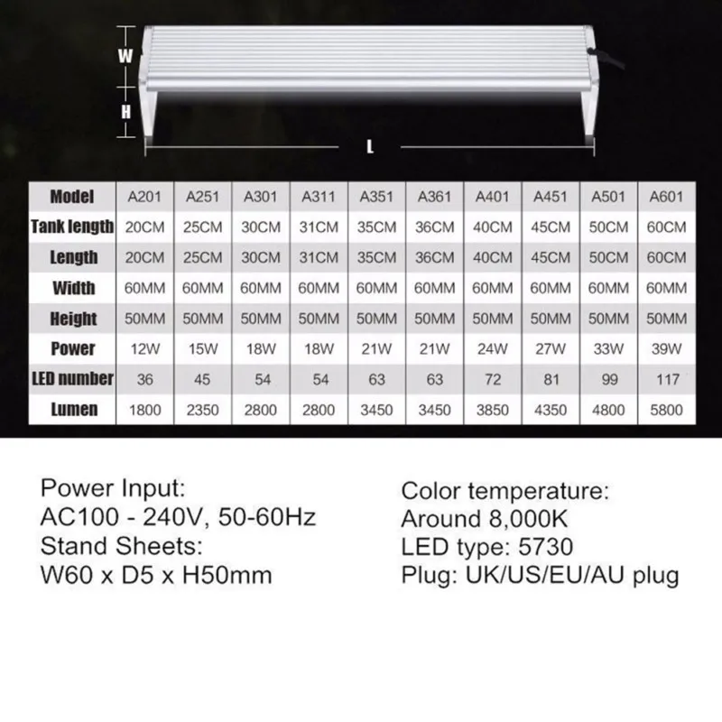 A-Series Aquarium 5730 LED Lamp 12-39W LED Fish Tank Light 100~240v Brief Aquarium Aquatic Water Plant Grow Light10