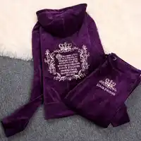 2019 Women'S Brand Velvet Fabric Tracksuits Velour Suit Women Track Suit Hoodies And Pants sapphire