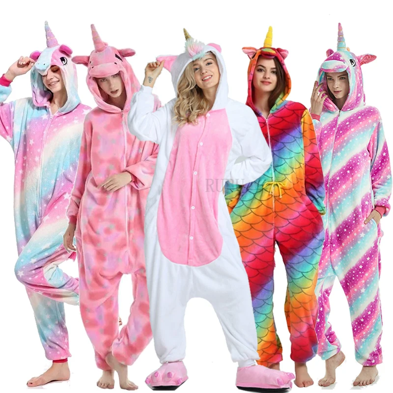 

Boy Girl Animal Unicorn Pajamas Adults Winter Sleepwear Kigurumi Stitch Panda Pyjamas Women Onesie Kids Anime Costumes Jumpsuit