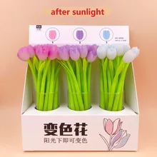 48 шт./лот творческий силикона цветка гелевая ручка Изменение цвета чернильное перо Студенческая премия вечерние акции подарочные ручки