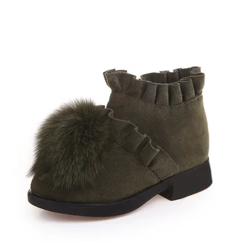 

JGSHOWKITO Cute Autumn Winter Rubber Boots For Girls Children Warm Cotton Ankle Boots With Hair Ball Soft Fur Kids Shoes Ruffles