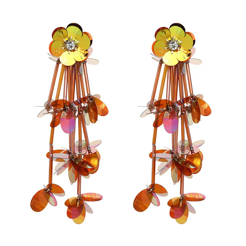 

Shiny Plastic Sequins Women Dangle Earrings Floral Stud Multi-layered Pendants brincos 2018 statement earrings Wholesale ET774