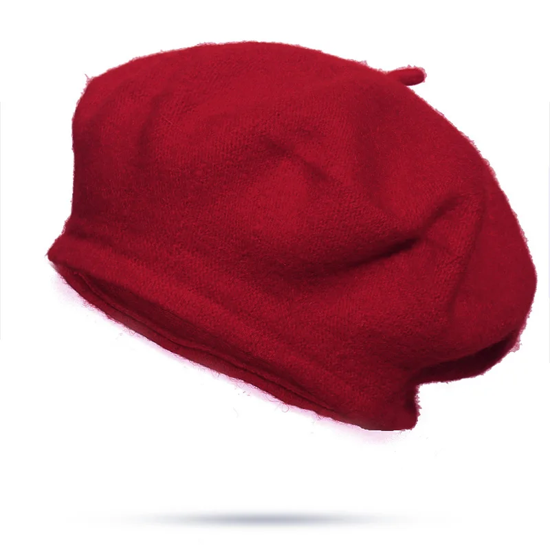 Осень-зима, недорогие однотонные береты из искусственной шерсти, женские шапки для художников, подходящие ко всему, теплая прогулочная шапка - Цвет: Коричневый