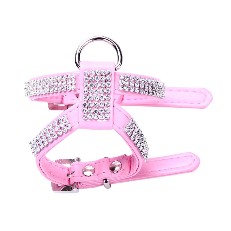 Adjustable Bling Dog Harness Vest Rhinestone Pet Dog Collar Harness for Chihuahua Small Medium Dogs Chest Strap for Walking