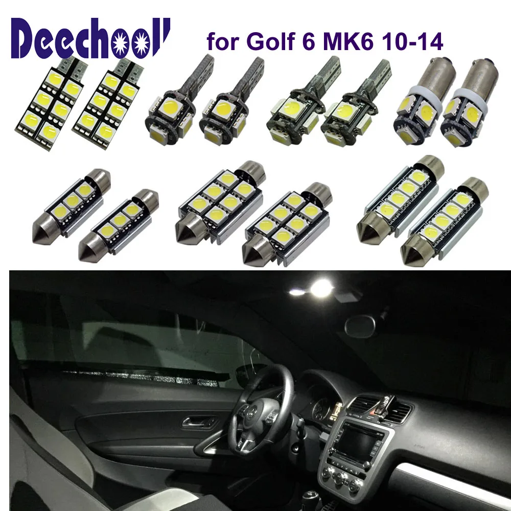 deechooll 12pcs Car LED Light for VW Golf 6 MK6 10-14 , Canbus White Interior lighting Bulbs kit for VW Golf MK 6 10-14 Lamp Bar
