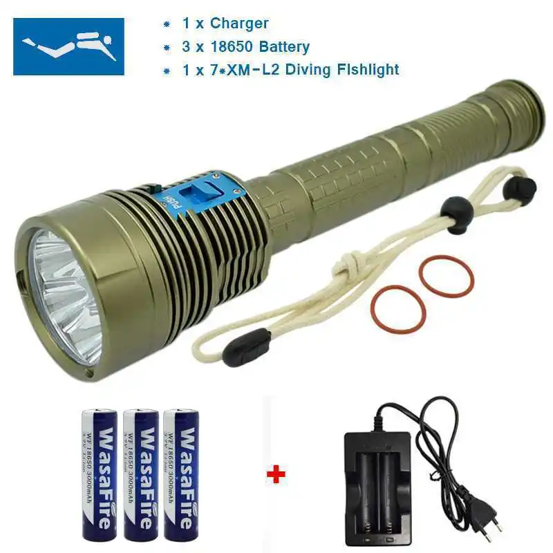 

New Power 18000 Lumen Underwater Flashlight 7 x XM-L2 LED Scuba Diving Flashlight Diver Torch Light 3x18650 Battery and Charger
