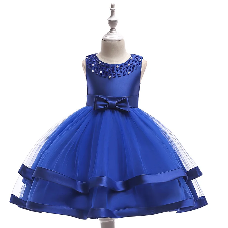 TM088 для девочек платья принцессы без рукавов с жемчужинами; 6 цветов /От 3 до 12 лет - Цвет: Blue