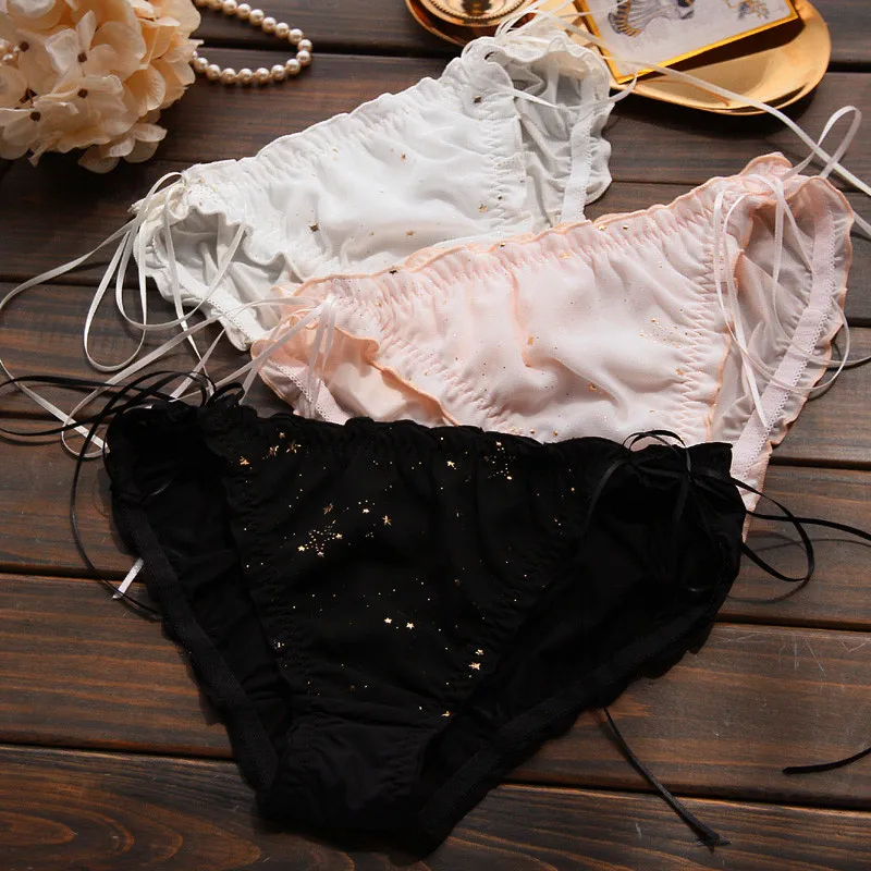 

2018 Summer Girls Women Gilding Stars Cute Lolita Kawaii Panties Japan Pearls Underwear Sexy Brief AD0540