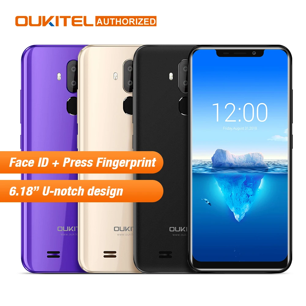 Original OUKITEL C12 Pro 6.18" 19:9 Android 8.1 Mobile Phone Quad Core 2G RAM 16G ROM Fingerprint Face ID 4G 3300mAh Smartphone