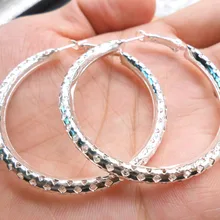 925 Серебряное простое полое кольцо для ушей большой 50 мм Круг женские серьги Мода