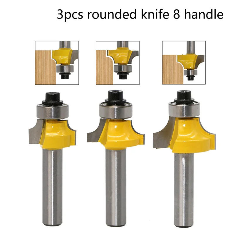 

3Pcs 8mm Shank Table Door and Window Chamfer Bead Router Bit Set Woodworking Tungsten Cobalt Tenon Milling Cutter Bits Tools