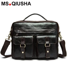 MS QIUSHA Genuine leather bag designer handbags high quality Cowhide tote briefcases famous brands men Crossbody