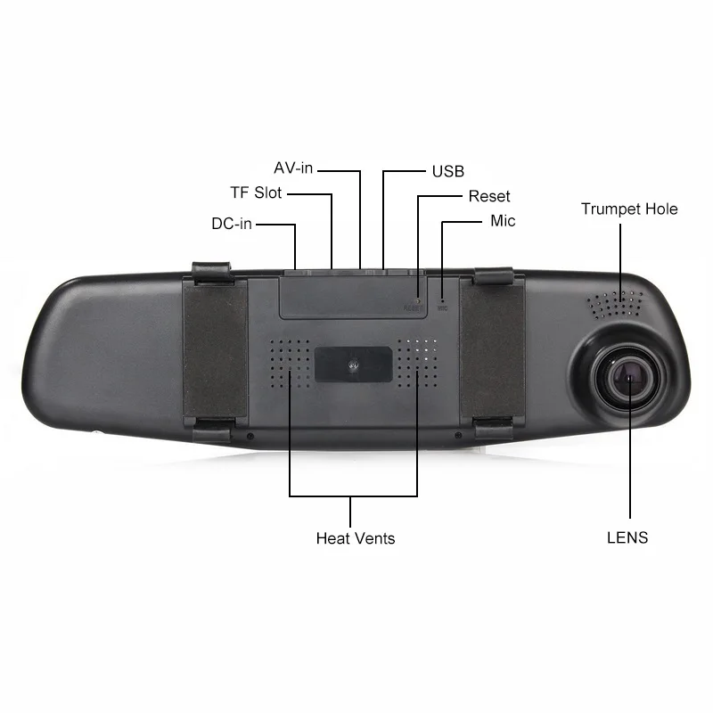 Новый 4,3 "Белое Зеркало Автомобильный dvr двойной объектив Dash Cam HD 1080 P Автомобильная камера 170 градусов видения ночного видения