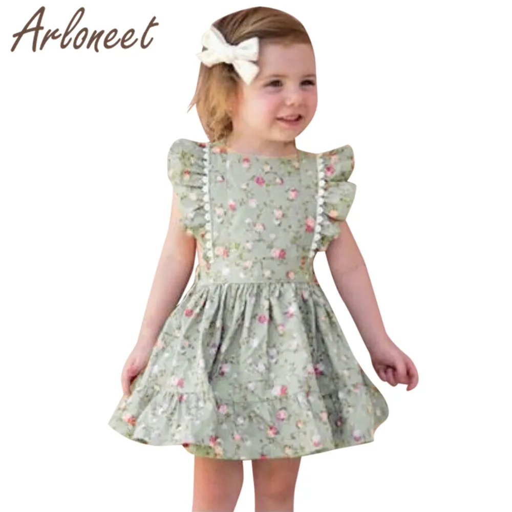 

ARLONEET Clothes Baby girl Ruffle dress sleeveless Floral print casual dresses knee length 2019 girls summer kids pageant dress