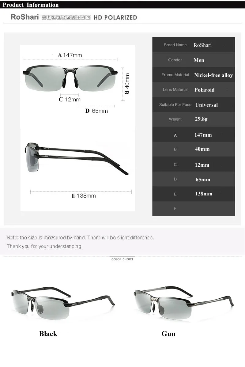 RoShari, обесцвеченные солнцезащитные очки, мужские, поляризационные, высшее качество, фотохромные, профессиональные, для вождения, солнцезащитные очки, мужские, gafas de sol hombre