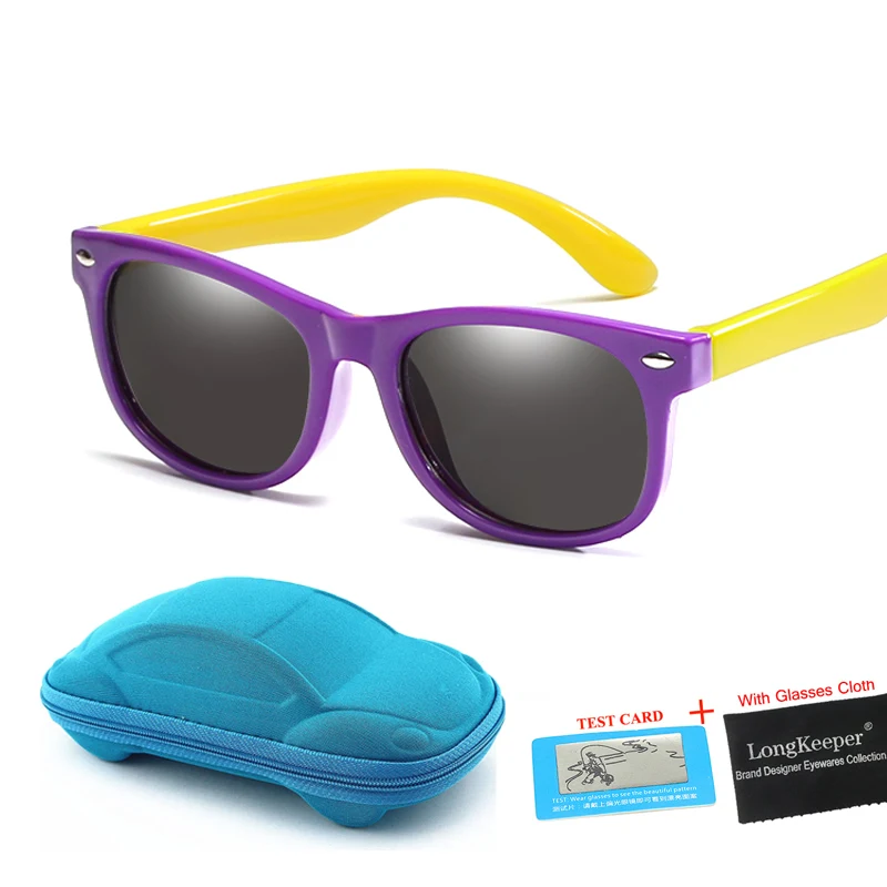 Летние милые поляризованные солнцезащитные очки для детей гибкие детские солнцезащитные очки для маленьких девочек и мальчиков очки детский фестиваль Gafas UV400 - Цвет линз: Purpel-Yellow