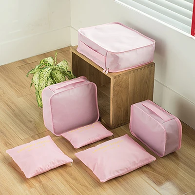 6 шт./компл. Для женщин организатор мешок упаковки куб высокое качество, двойная молния, Водонепроницаемый полиэстер Чемодан Дорожная сумка цена - Цвет: pink