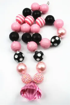 

10pcs lot Pink&Black chunky Bumbblegum Girl Neckalces&Bracelet Sets for girls and kids CB323