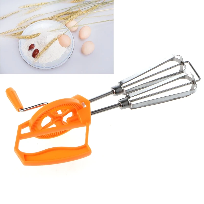 Rotary Hand Whisk Egg Beater Mixer Stainless Steel Manual Shaker