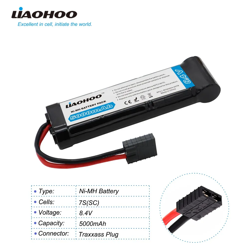 

LiaoHOO 8.4V 5000mAh Rechargeable Battery Pack/SC NiMH Battery TRaxxas Connector for Remote Control Cars Toys 8.4V Battery Pack