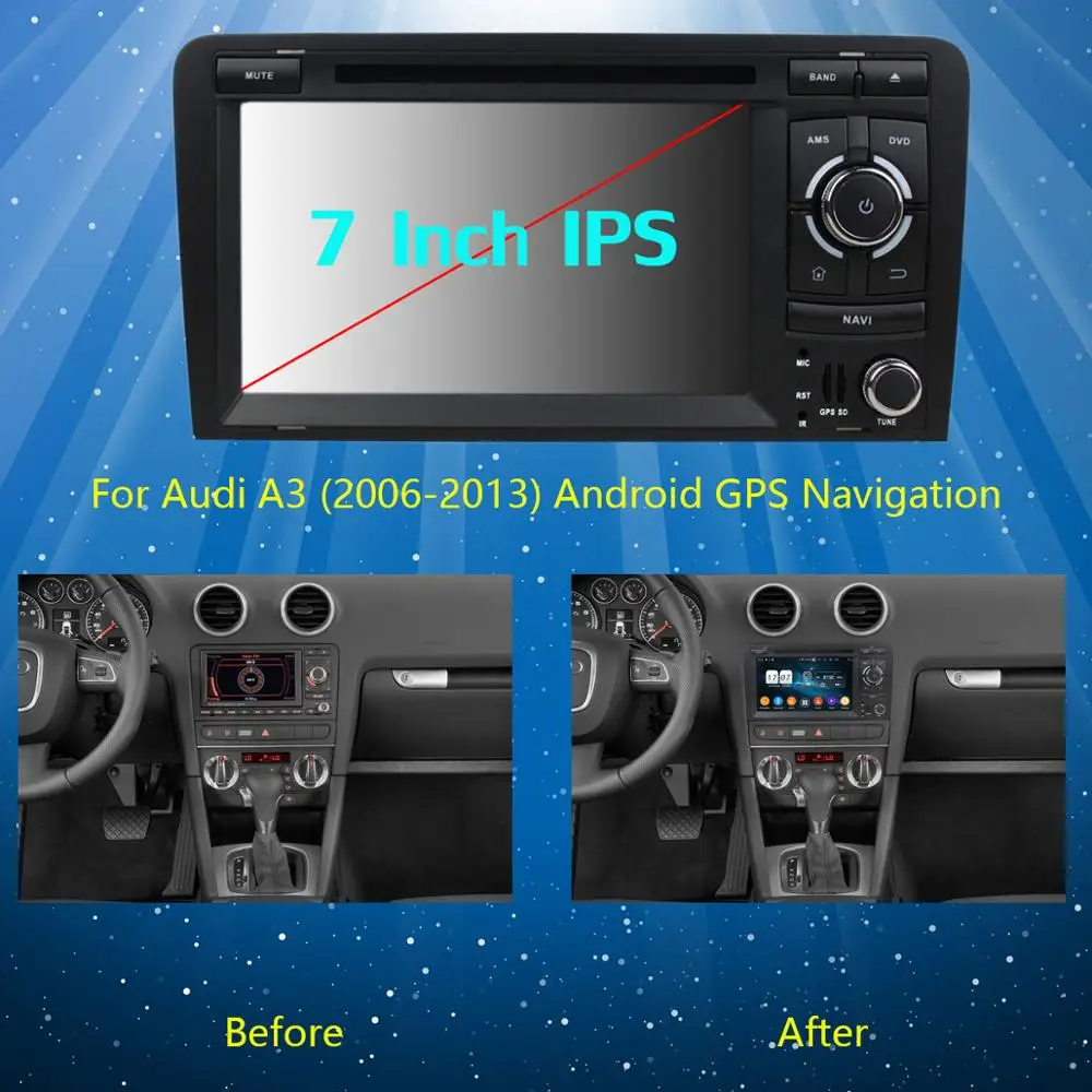 Perfect 7" IPS 8 Core 4G+64G Android 9.0 Car DVD Radio Multimedia GPS Navi For Audi A3 S3 RS3 2003-2013 DSP CarPlay Parrot BT Stereo 2