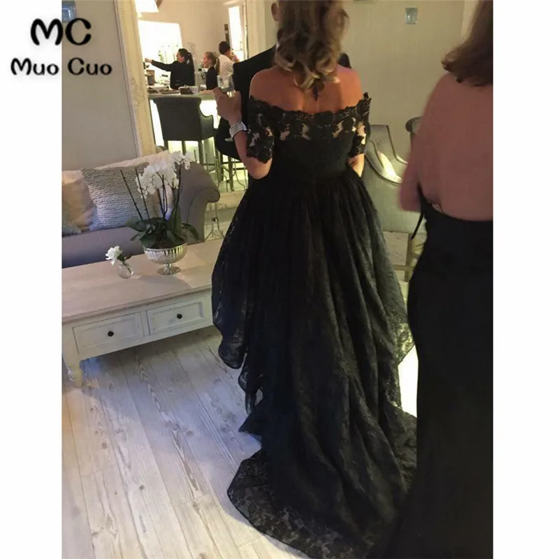 Gorgeous LP1121 Lace Prom Dress Short Sleeve Formal High Low Evening dress 2018 Off The Shoulder Vestido De Festa544