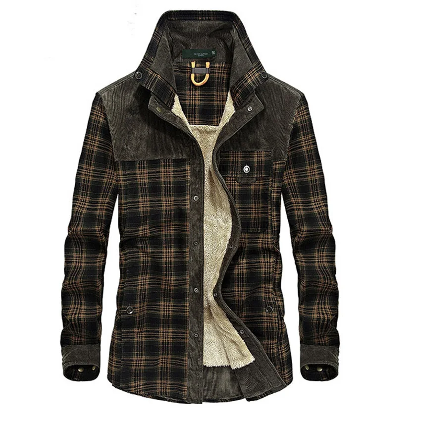 2018 Fashion Shirt Men Winter Cotton shirts Mens thickening plus Size 3XL velvet long-sleeved plaid shirt with velvet 130