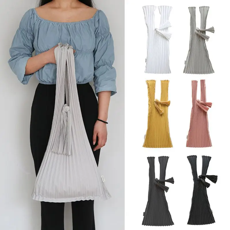 

Fashion New Girls Portable Large Foldable Pleat Bucket Totes Women Casual Multifunction Shoulder Shopping Bags Handbag 6 Colors