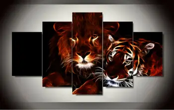 

Wall art glowing lion and tiger picture painting by numbers for room decor print picture canvas painting unframed 5 pieces