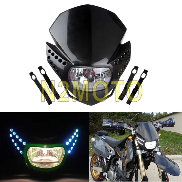 Motorcycle Headlight With Two Row Of LED Turn Signal Light Universal