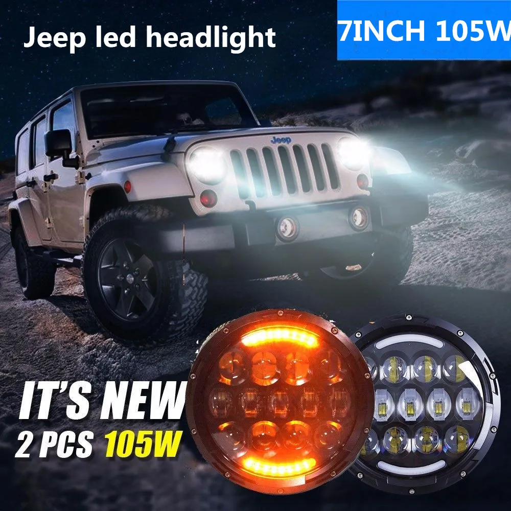 

2PCS 7 INCH 105W Round Black Projector headlight with DRL High/Low Beam For Jeep Wrangler 07-15 CJ TJ JK Hummer
