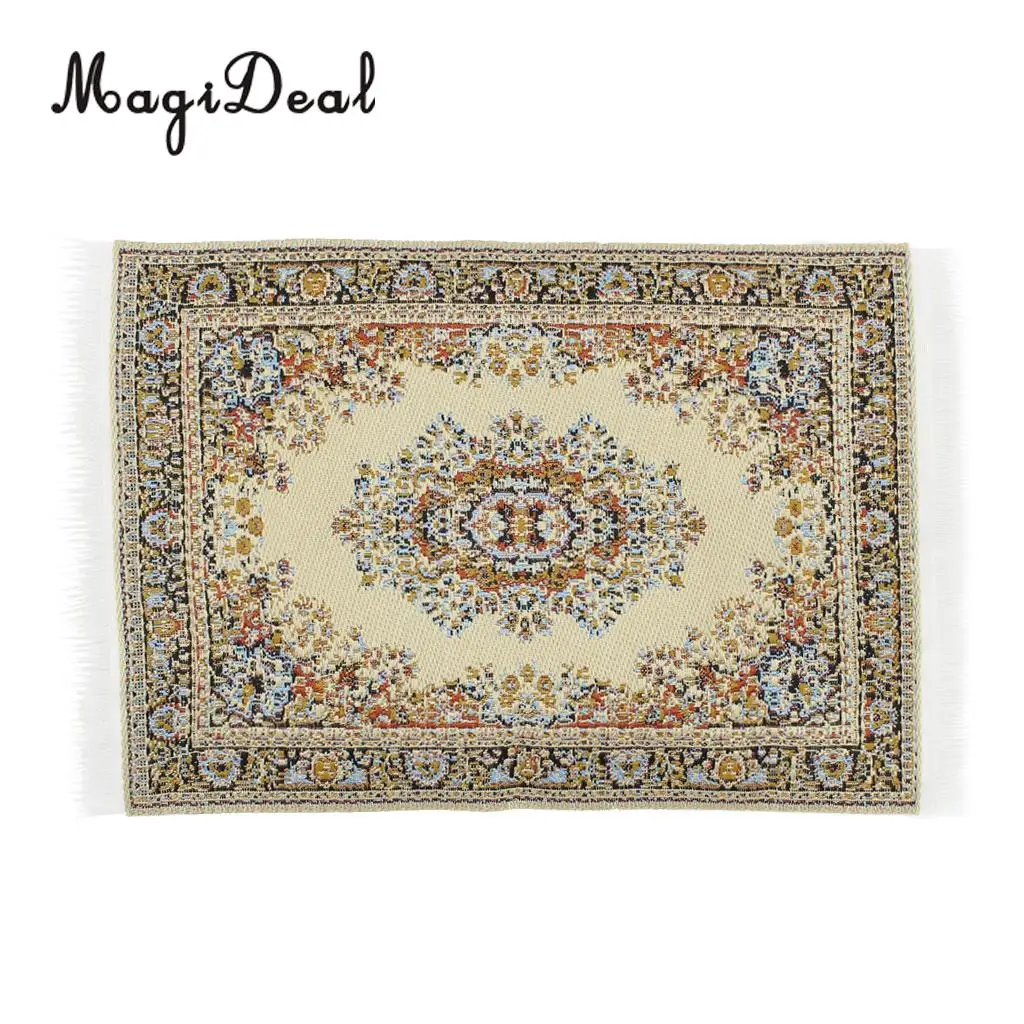 MagiDeal Beige 1/12 Scale Woven Rug Floor Carpet Dolls House Miniatures Furniture Toys for Dollhouse Floor Silk Coverings Gifts
