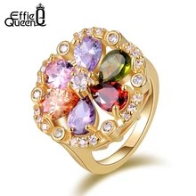 Effie Queen New Fashion AAA Multi-color Cubic Zircon Wedding Jewelry Rose Gold Plated Finger Ring for Women DDR03