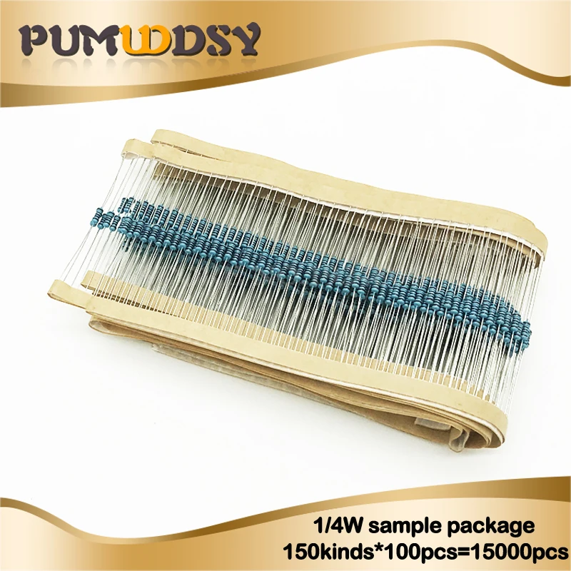 

150kinds*100pcs=15000pcs 1/4W Resistance 1% Metal Film Resistor Pack Assorted Kit 1R - 1M 4.7R 10R 47R 1K 6.8K 47K 91K Resistors