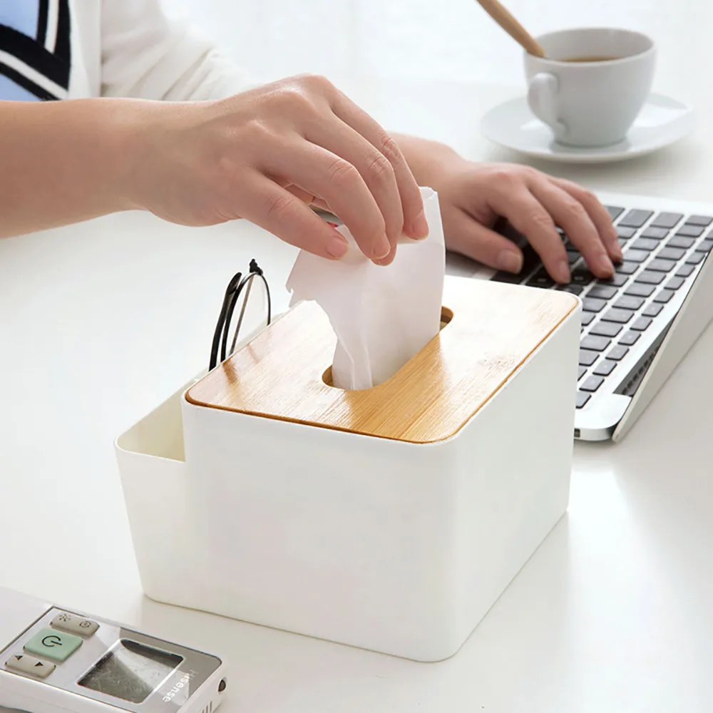 

1pc Storage Box practical Bamboo Cover Tissue Boxes Desktop Pumping Paper Living Room Simple home kitchen Storage Box