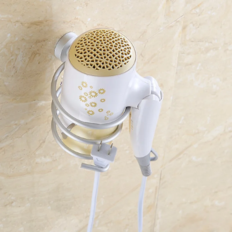 

Full Solid Space Aluminum Shelf Hair Dryer Rack Bathroom Shelf Air Tube Frame Small Round Seat With Socket Hook